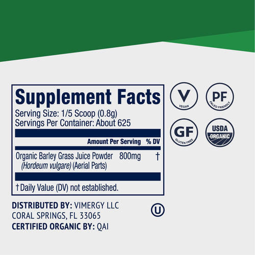 Organic Barley Grass Juice Vimergy Supplement Facts Vitamins
