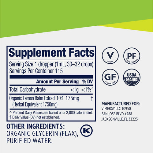 Organic Lemon Balm Vimergy Supplements Vitamins