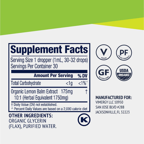 Organic Lemon Balm Vimergy Supplements Vitamins
