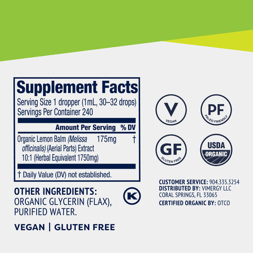 Organic Liquid Lemon Balm Vimergy Supplements Vitamins