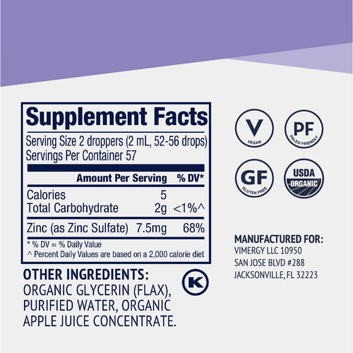 Organic Liquid Zinc Vimergy Supplements Vitamins