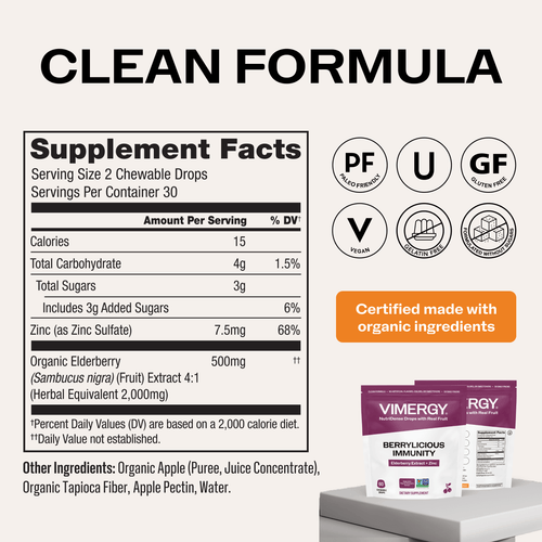 VIMERGY Berrylicious Immunity Vitamins Supplement Chewable Drops|type_supplement_facts