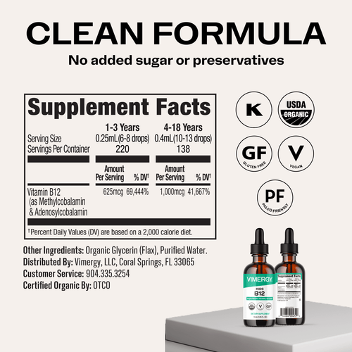 Kids Organic Liquid B12 VIMERGY Supplements Vitamins|type_supplement_facts
