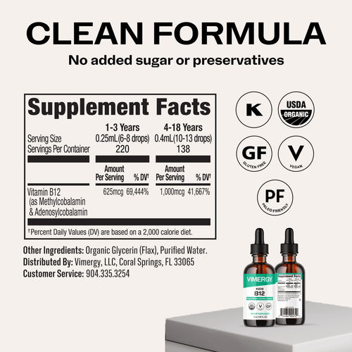 Kids Organic Liquid B12 VIMERGY Supplements Vitamins|type_supplement_facts