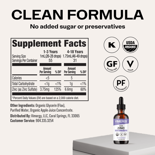 Kids Organic Liquid Zinc VIMERGY Supplements Vitamins|type_supplement_facts
