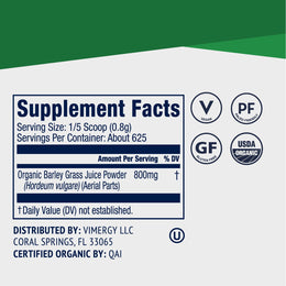 Organic Barley Grass Juice Vimergy Supplement Facts Vitamins 