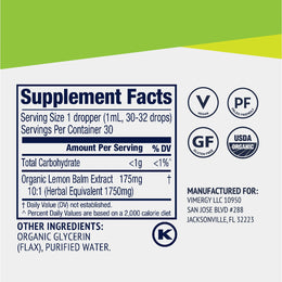 Organic Lemon Balm Vimergy Supplements Vitamins 