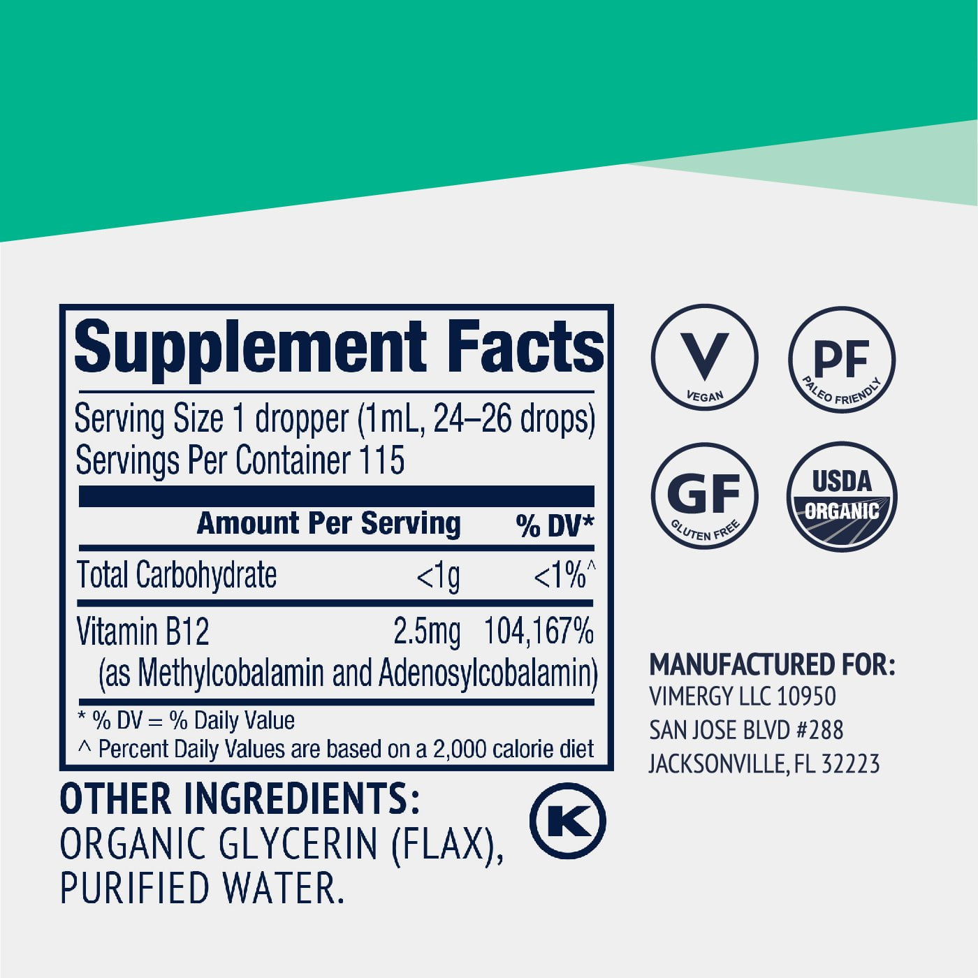 Organic Liquid B-12 Vimergy Supplements Vitamins