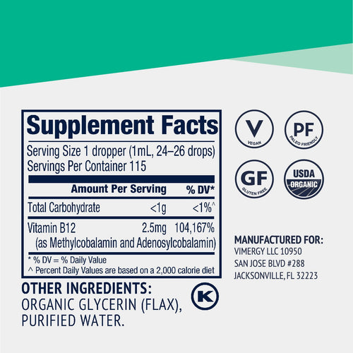 Organic Liquid B-12 Vimergy Supplements 