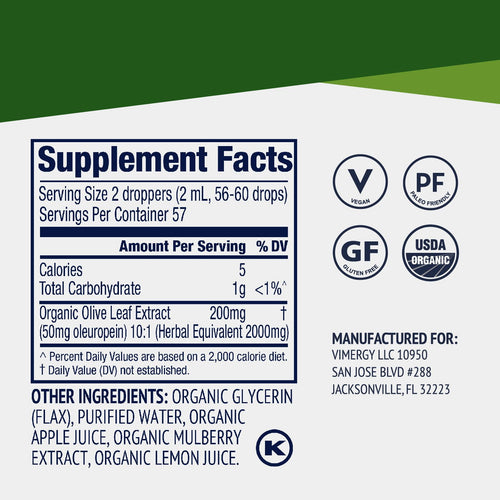 Organic Olive Leaf 10:1 Vimergy Supplements Vitamins