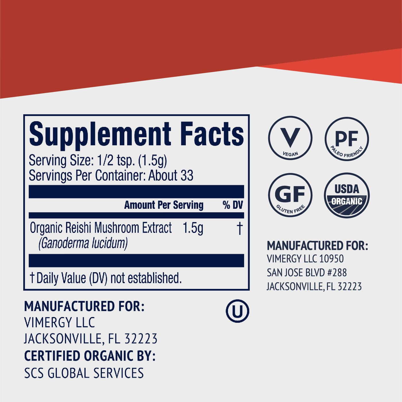 Organic Reishi Vimergy Supplements Vitamins