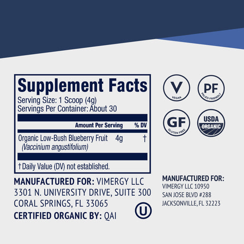 Organic Wild Blueberry Powder Brain Body Protect VIMERGY Supplements Vitamins|type_supplement_facts