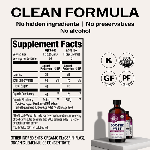 Soothe Wise* Elderberry & Raw Honey Syrup VIMERGY Supplements Vitamins|type_supplement_facts