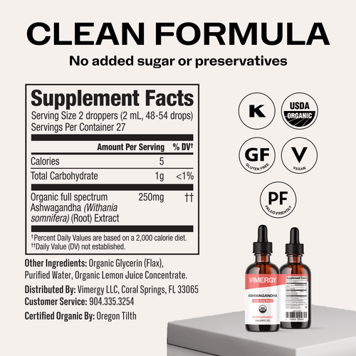 Organic Liquid Ashwagandha VIMERGY Supplements Vitamins