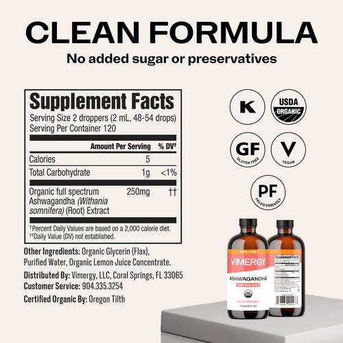 Organic Liquid Ashwagandha VIMERGY Supplements Vitamins