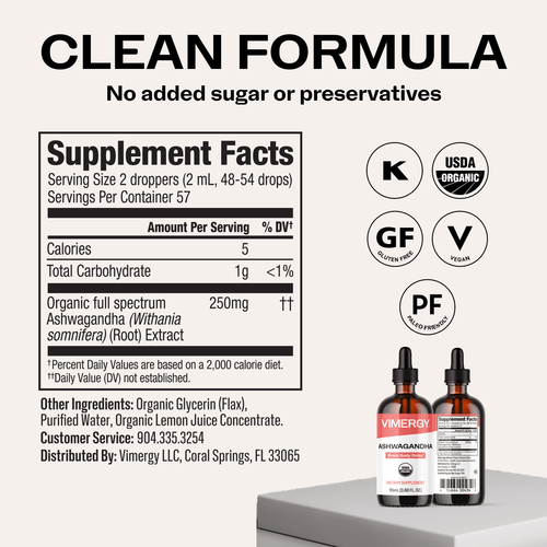Organic Liquid Ashwagandha VIMERGY Supplements Vitamins