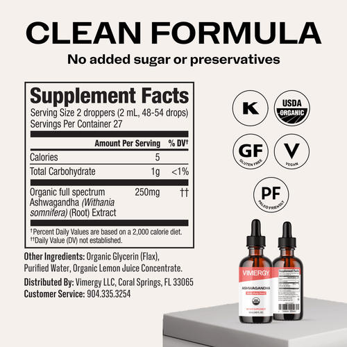 Organic Liquid Ashwagandha VIMERGY Supplements Vitamins