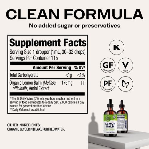 Organic Liquid Lemon Balm VIMERGY Supplements Vitamins