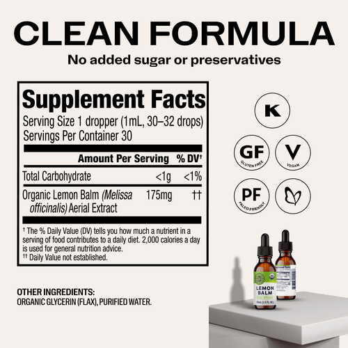 Organic Liquid Lemon Balm VIMERGY Supplements Vitamins