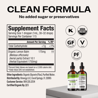Organic Liquid Lemon Balm VIMERGY Supplements Vitamins