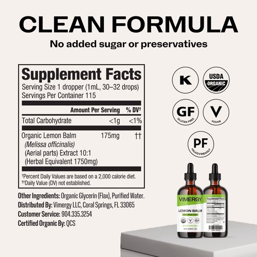 Organic Liquid Lemon Balm VIMERGY Supplements Vitamins