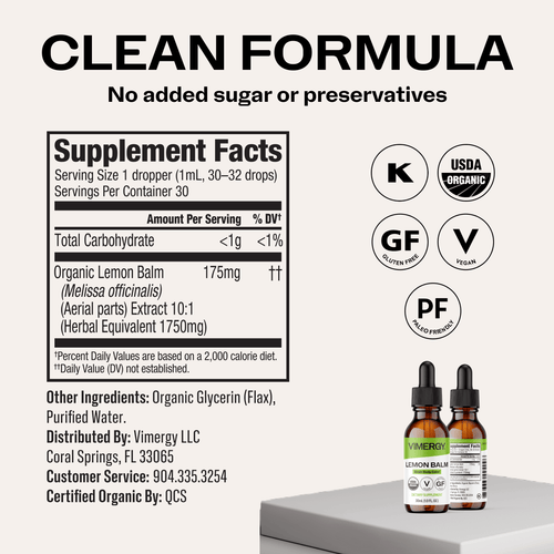 Organic Liquid Lemon Balm VIMERGY Supplements Vitamins