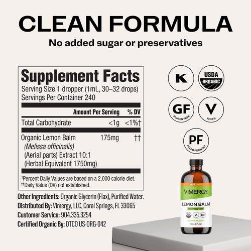 Organic Liquid Lemon Balm VIMERGY Supplements Vitamins