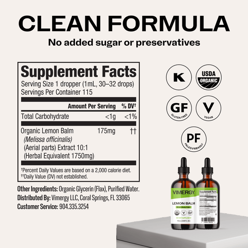Organic Liquid Lemon Balm VIMERGY Supplements Vitamins
