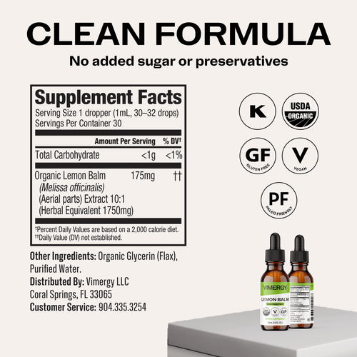Organic Liquid Lemon Balm VIMERGY Supplements Vitamins