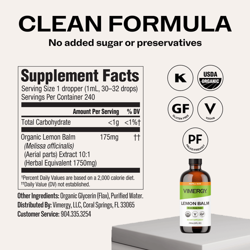 Organic Liquid Lemon Balm VIMERGY Supplements Vitamins