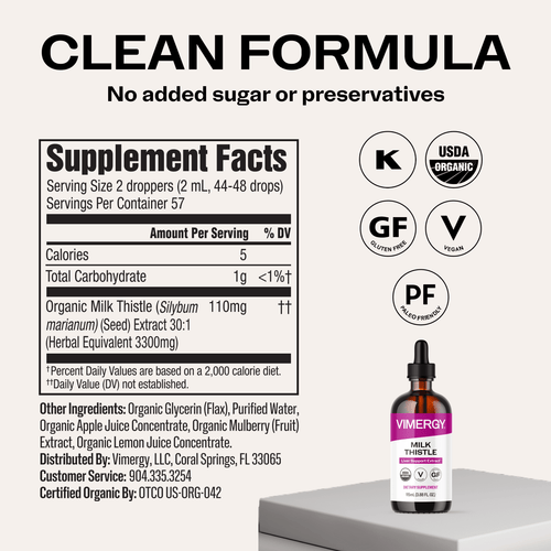 Organic Milk Thistle 20:1 VIMERGY Supplements Vitamins|type_supplement_facts