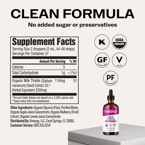 Organic Milk Thistle 20:1 VIMERGY Supplements Vitamins|type_supplement_facts